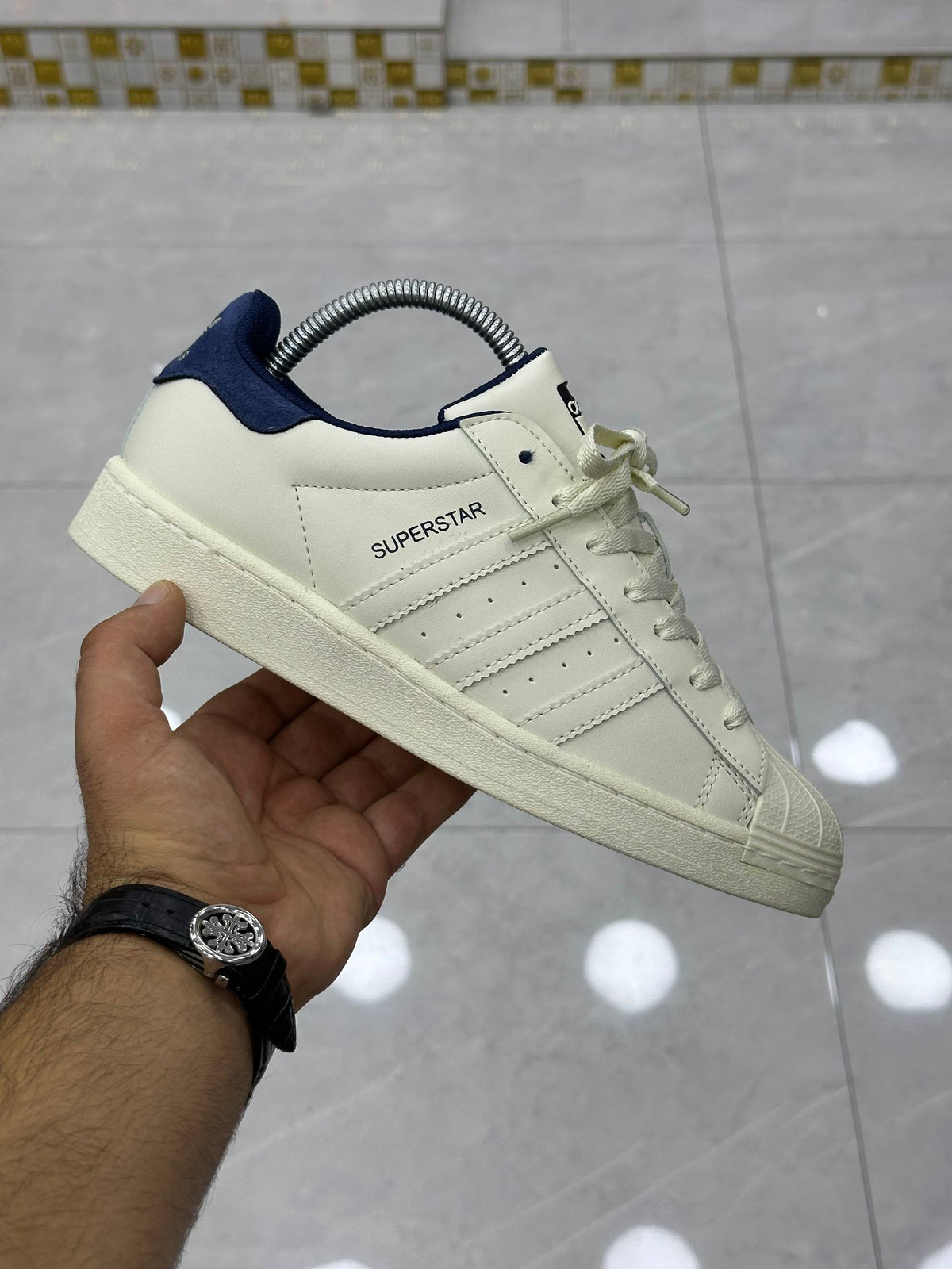 ADIDAS SUPERSTAR ECRU/NAVY SUEDE